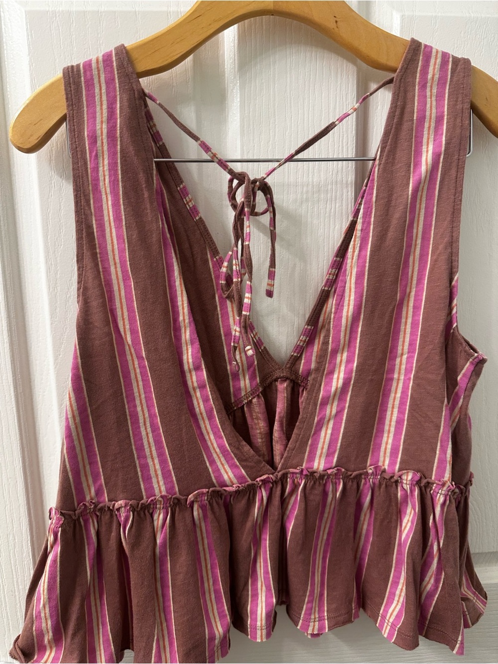 American Eagle Striped Pink and Brown Sleeveless Tank Top with Tie Back - Picture 2 of 4